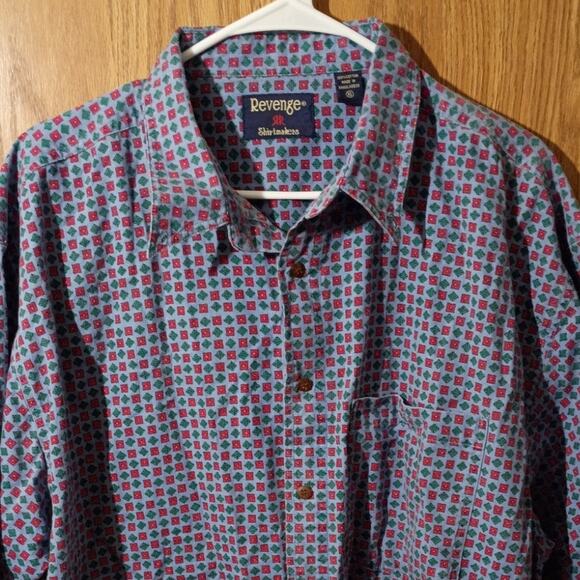 Vntg mens button down revenge shirtmakers geometric cotton y2k casual shirt xl - Picture 2 of 8